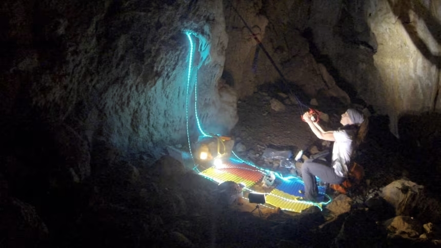Beatriz Flamini durante su aislamiento en la cueva del proyecto Timecave, una experiencia extrema que abrió preguntas sobre soledad, percepción del tiempo, cuerpo y autoconocimiento.